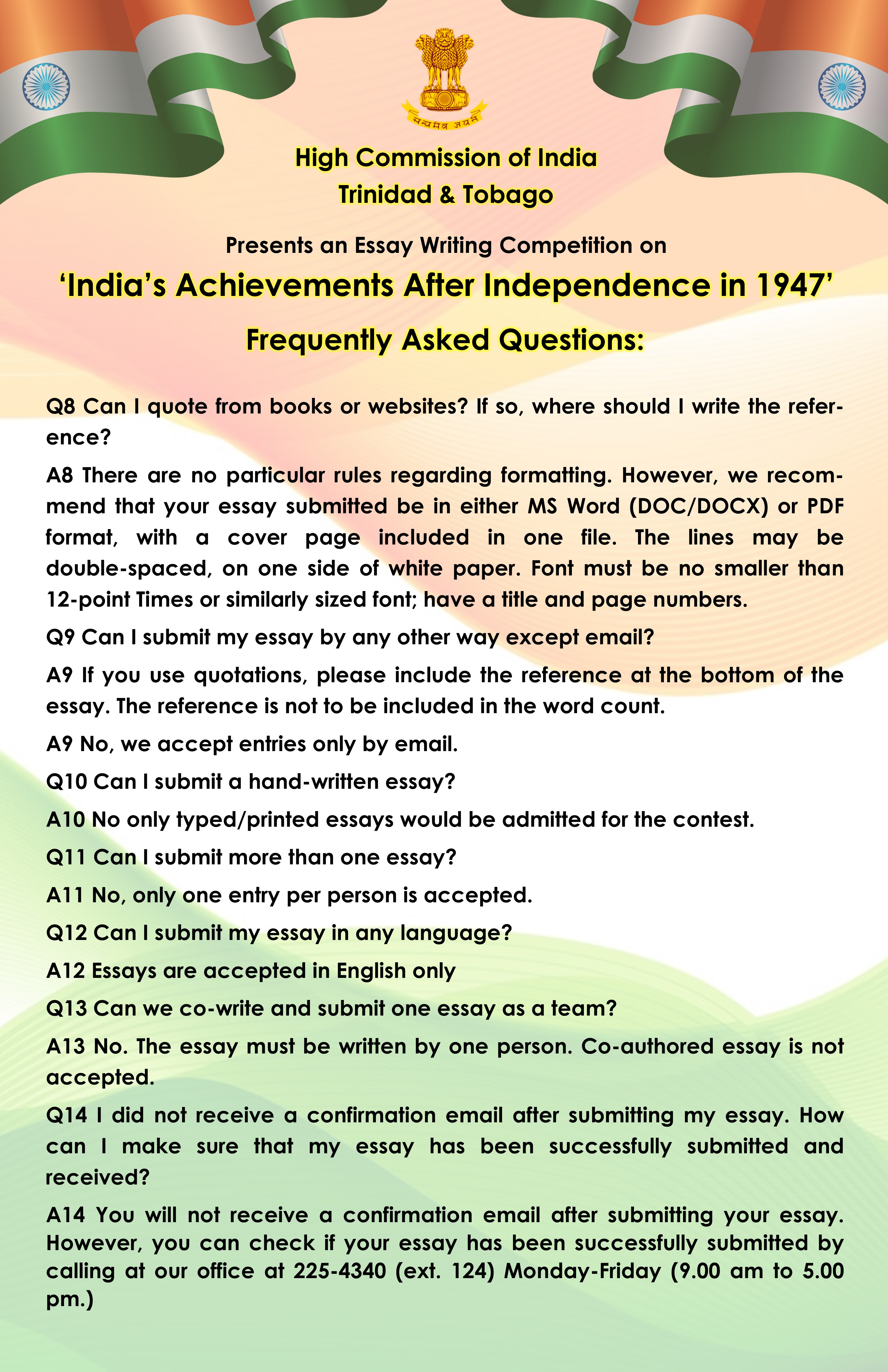 write an essay on the independence